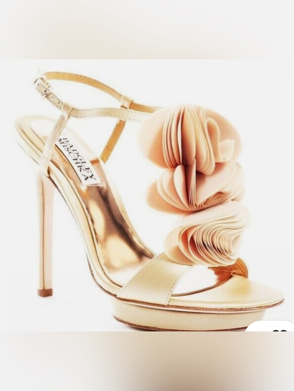Badgley Mischka Randee Champagne Floral-Embellished Open-Toe Heels - Picture 2 of 8
